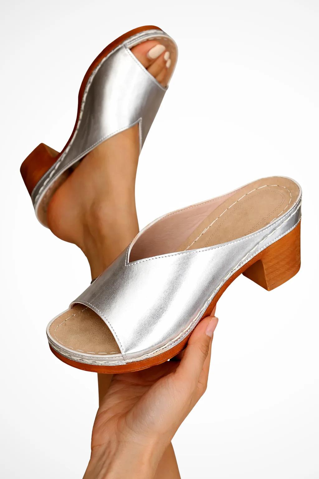 Rosalind | Women Open Toe Slip On Block Heel Mules - Image 4