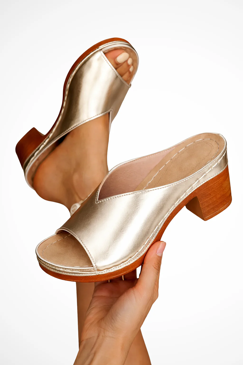 Rosalind | Women Open Toe Slip On Block Heel Mules - Image 7