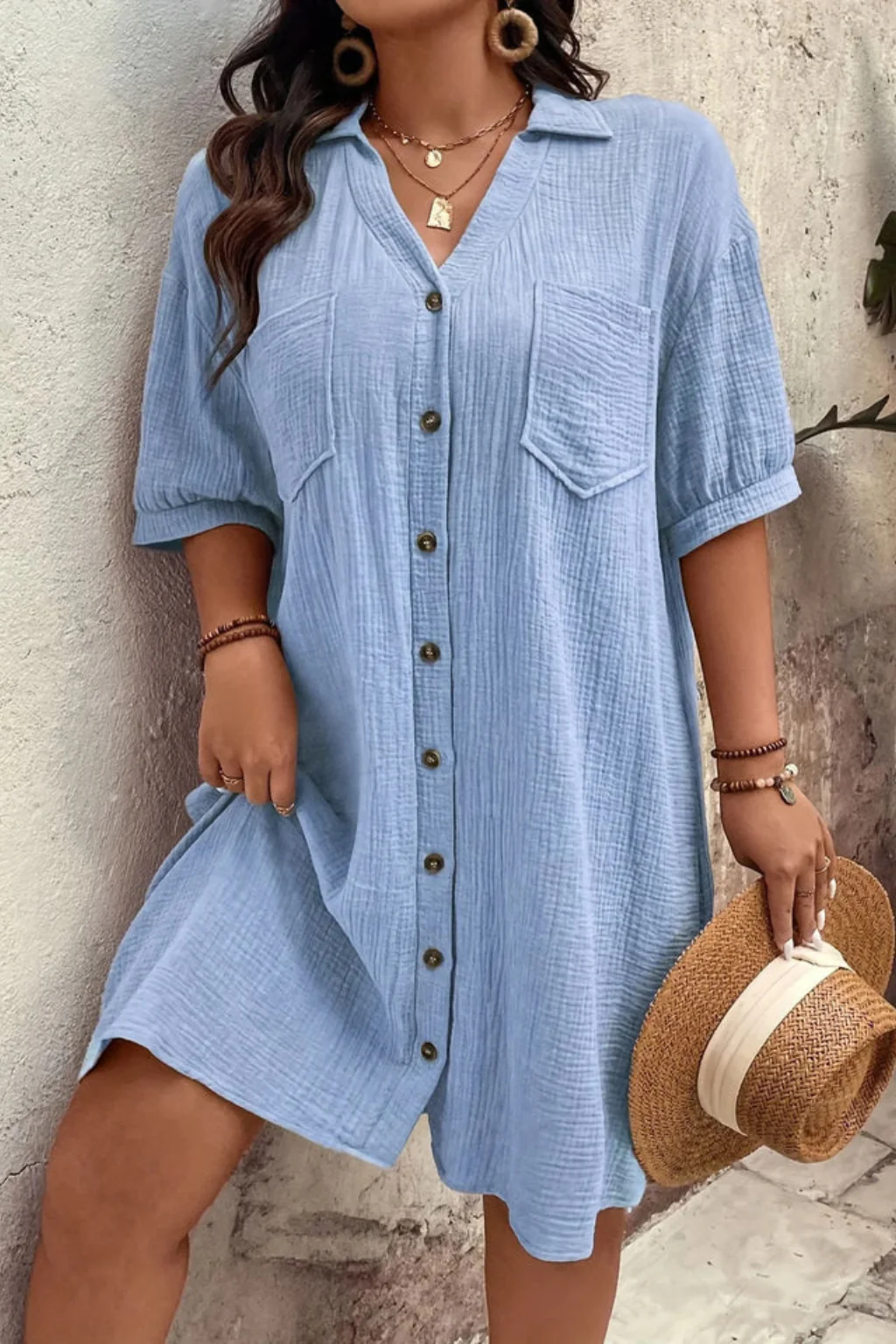 Rosalind | Women’s Short Sleeve Button Up Shirt Midi Dress - Image 10