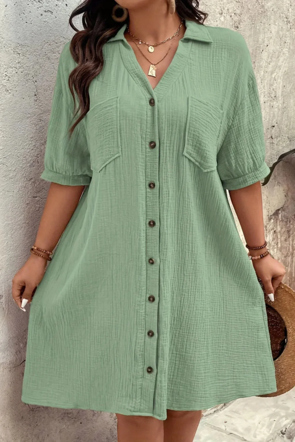 Rosalind | Women’s Short Sleeve Button Up Shirt Midi Dress - Image 11