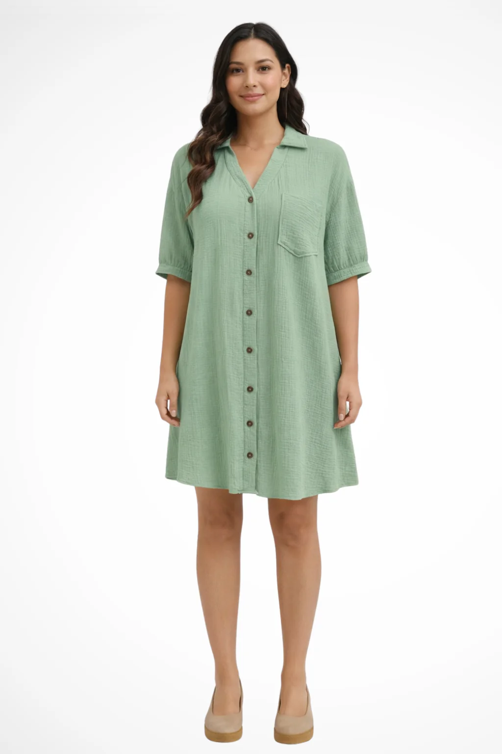Rosalind | Women’s Short Sleeve Button Up Shirt Midi Dress - Image 3