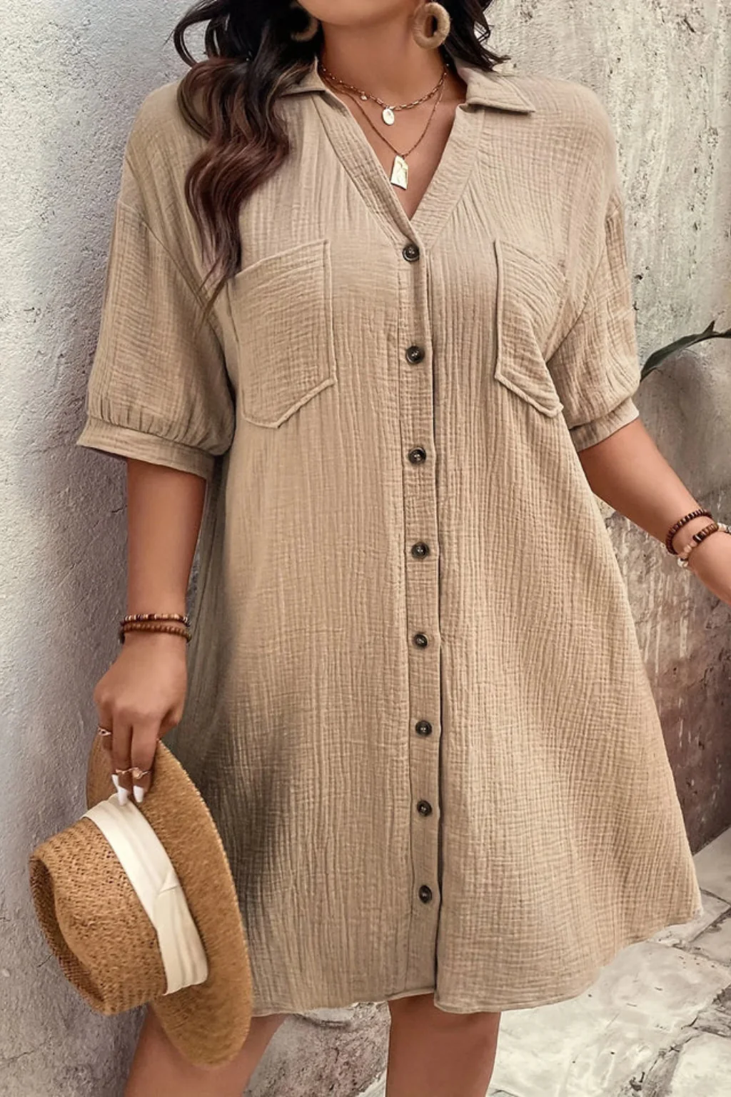 Rosalind | Women’s Short Sleeve Button Up Shirt Midi Dress - Image 6