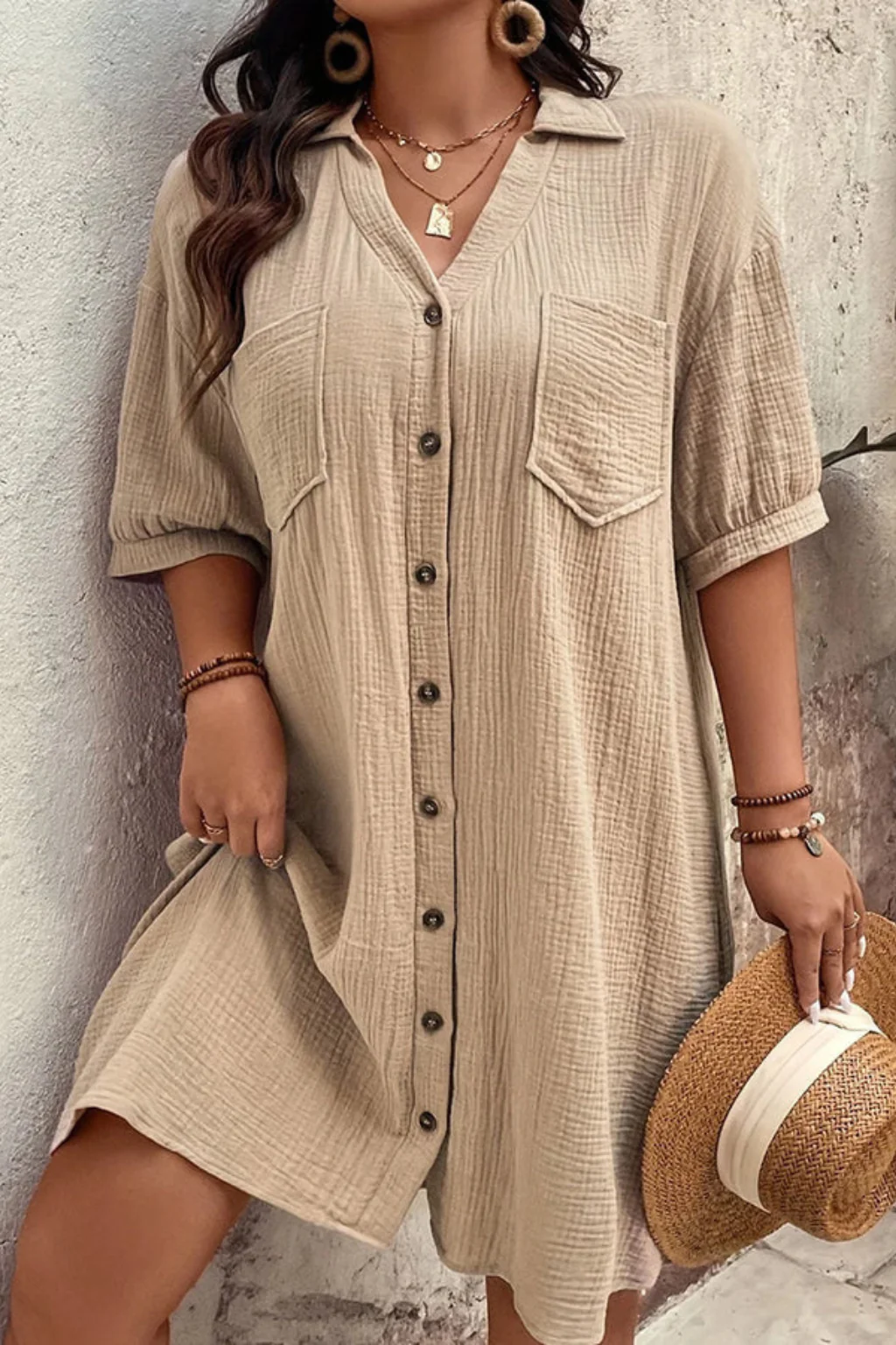 Rosalind | Women’s Short Sleeve Button Up Shirt Midi Dress - Image 7