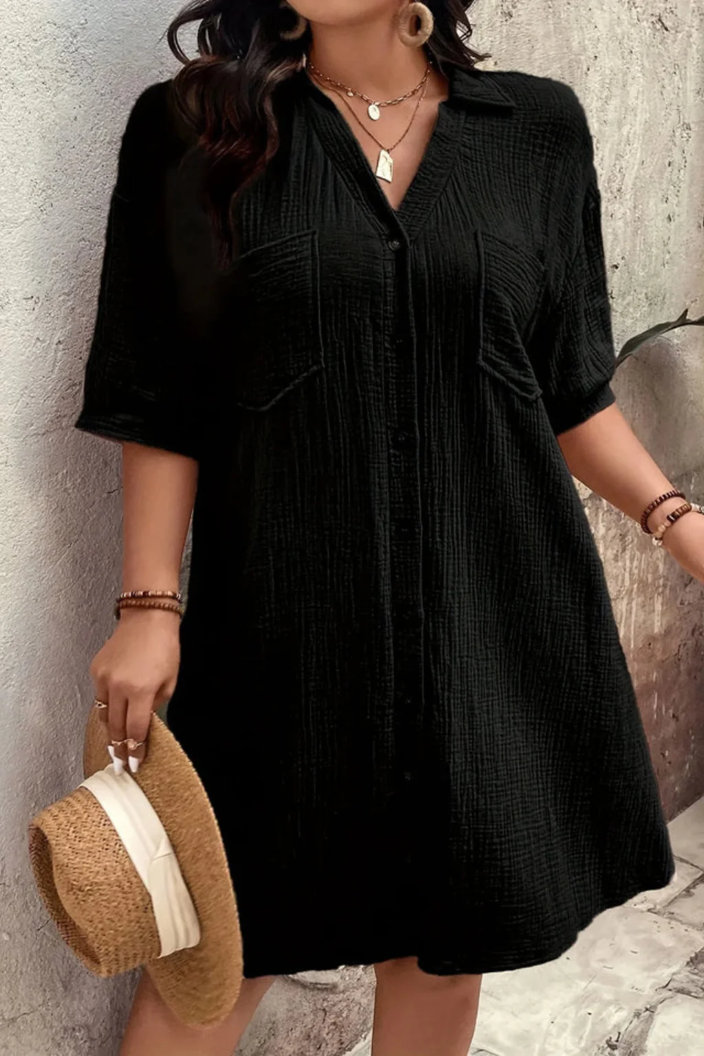 Rosalind | Women’s Short Sleeve Button Up Shirt Midi Dress - Image 9