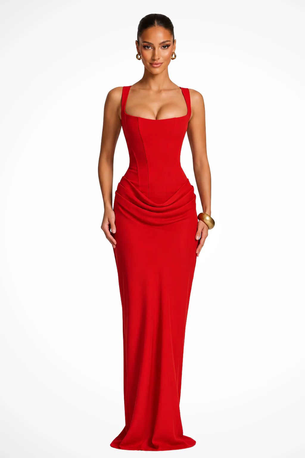 Rosalind | Women Square Neck Corset Draped Wedding Guest Maxi Dress - Image 5