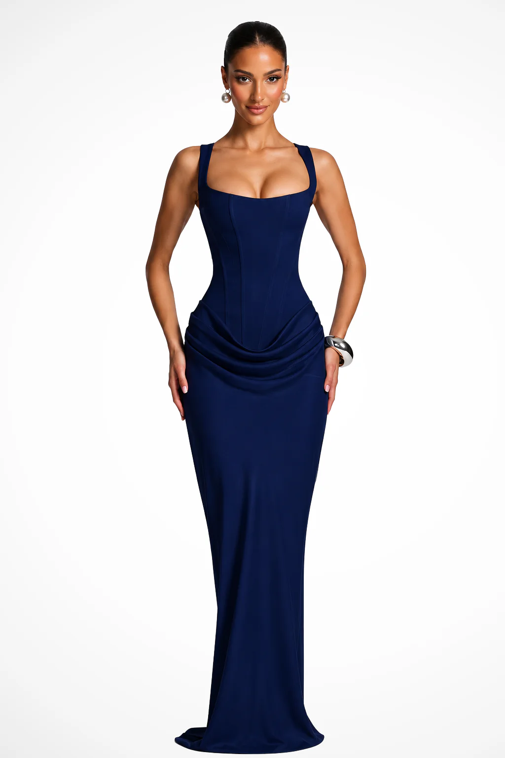 Rosalind | Women Square Neck Corset Draped Wedding Guest Maxi Dress - Image 6
