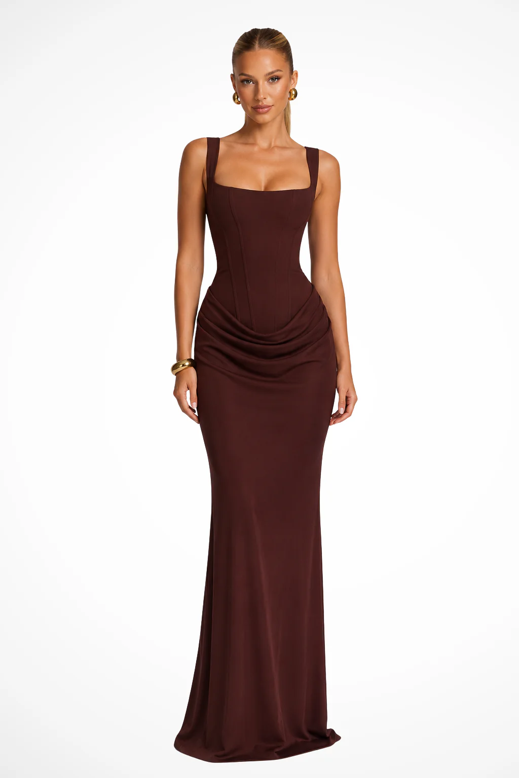 Rosalind | Women Square Neck Corset Draped Wedding Guest Maxi Dress - Image 7