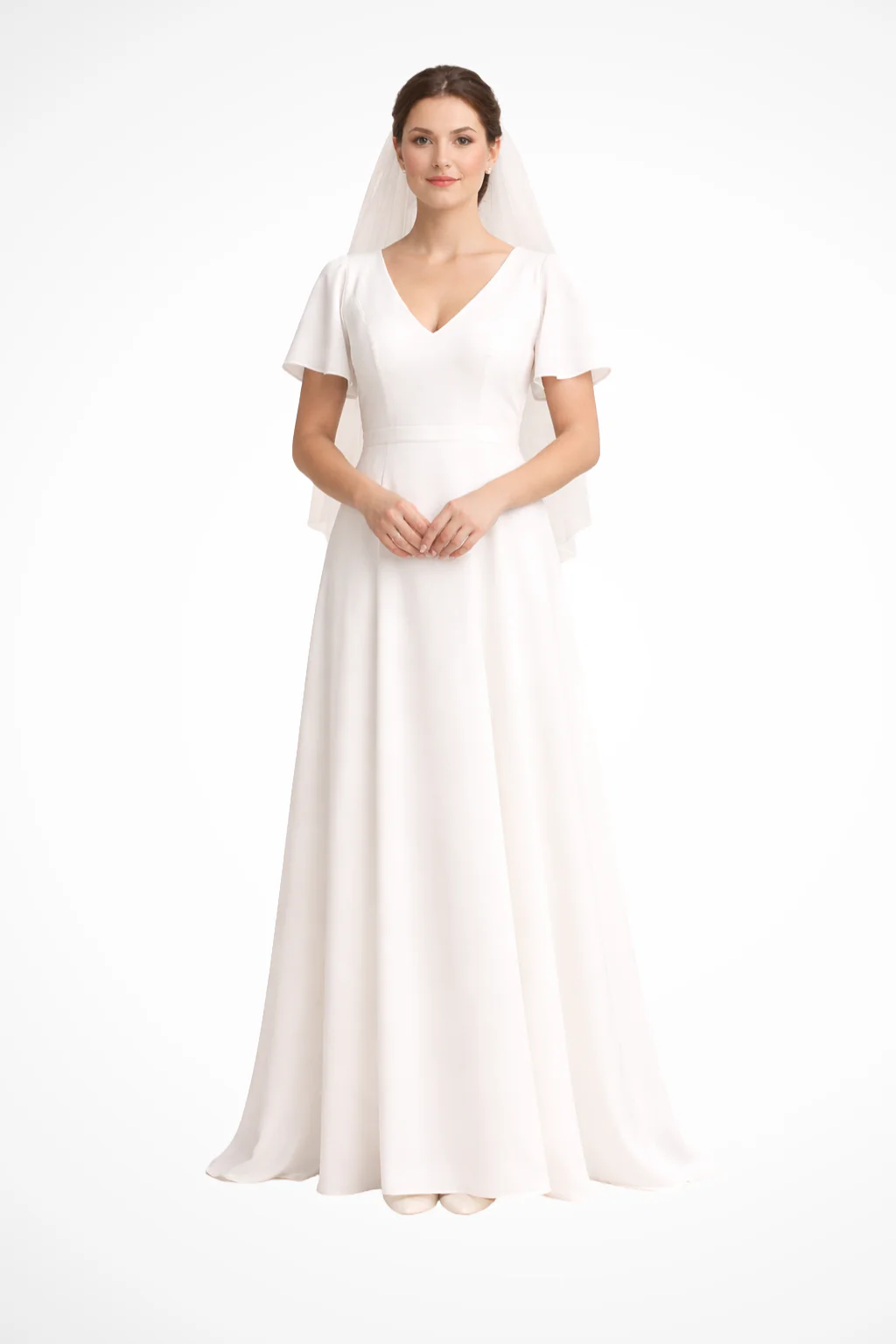 Rosalind | Women V Neck Flutter Sleeve A Line Chiffon Maxi Wedding Guest Dress