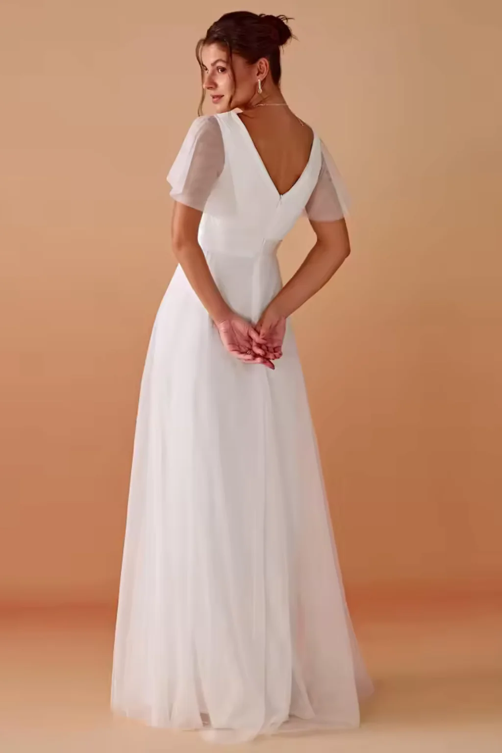 Rosalind | Women V Neck Flutter Sleeve A Line Chiffon Maxi Wedding Guest Dress - Image 4