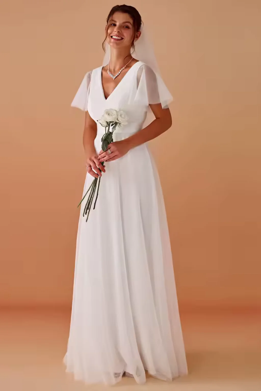 Rosalind | Women V Neck Flutter Sleeve A Line Chiffon Maxi Wedding Guest Dress - Image 5