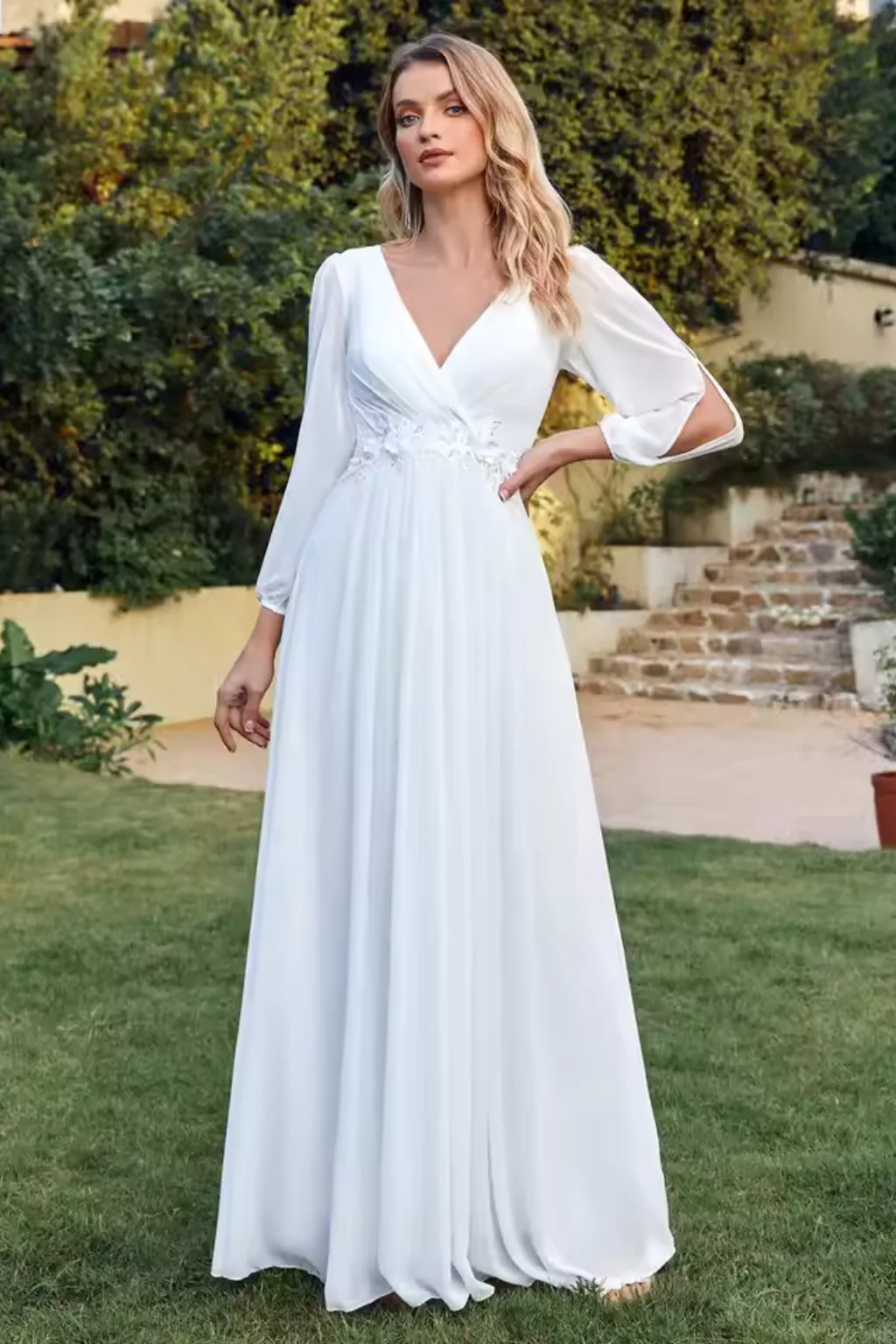 Rosalind | Women V Neck Flutter Sleeve A Line Chiffon Maxi Wedding Guest Dress - Image 6