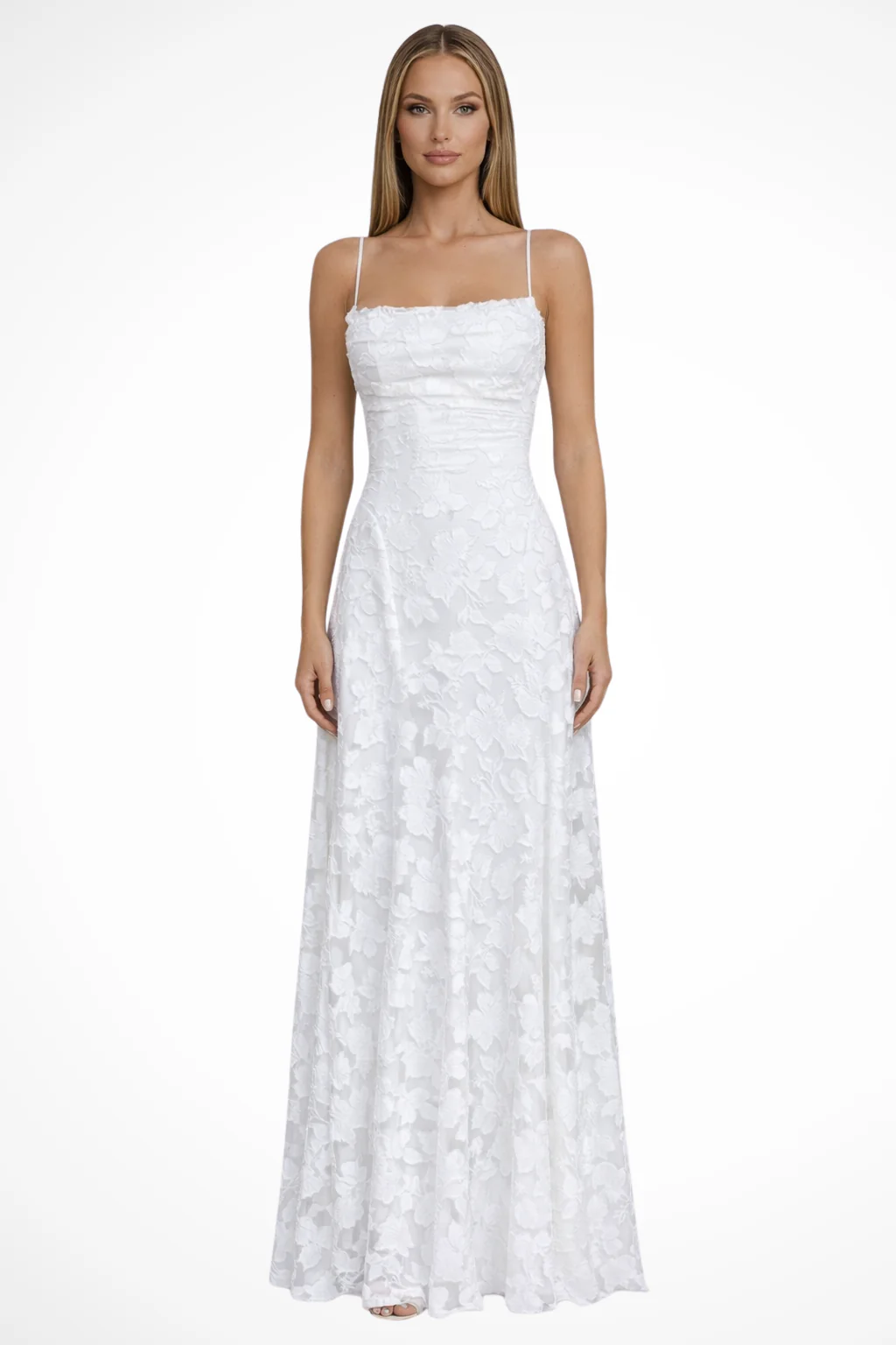 Rose | Women Spaghetti Strap Lace Up Backless Floral Jacquard Formal Maxi Dress - Image 5