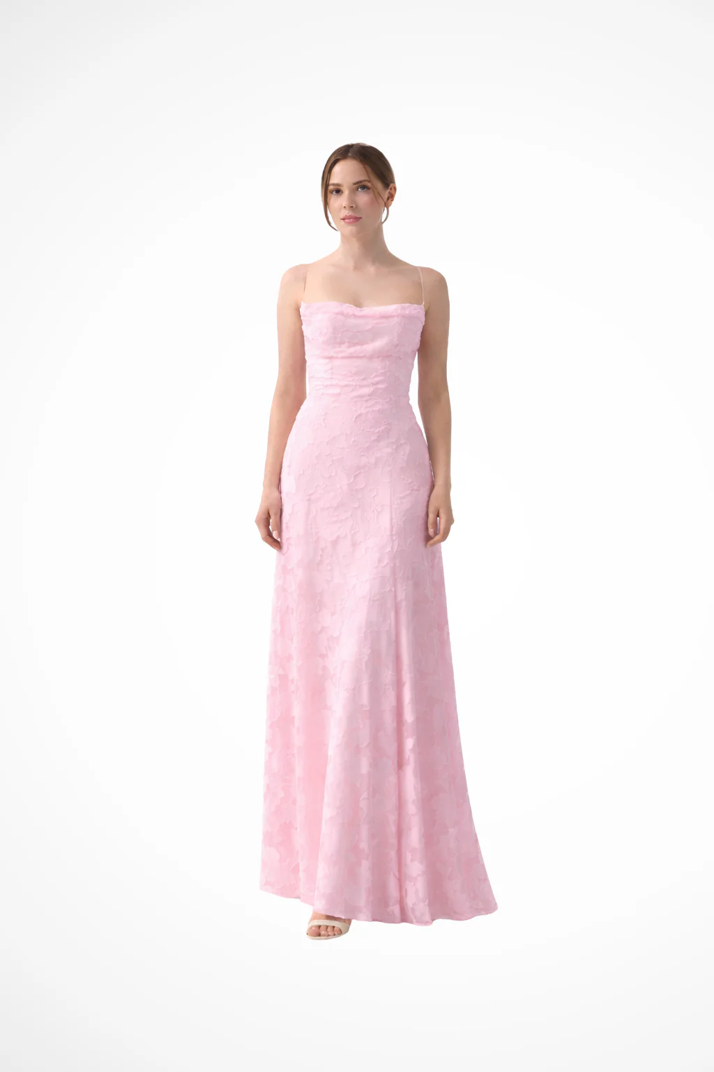 Rose | Women Spaghetti Strap Lace Up Backless Floral Jacquard Formal Maxi Dress - Image 8