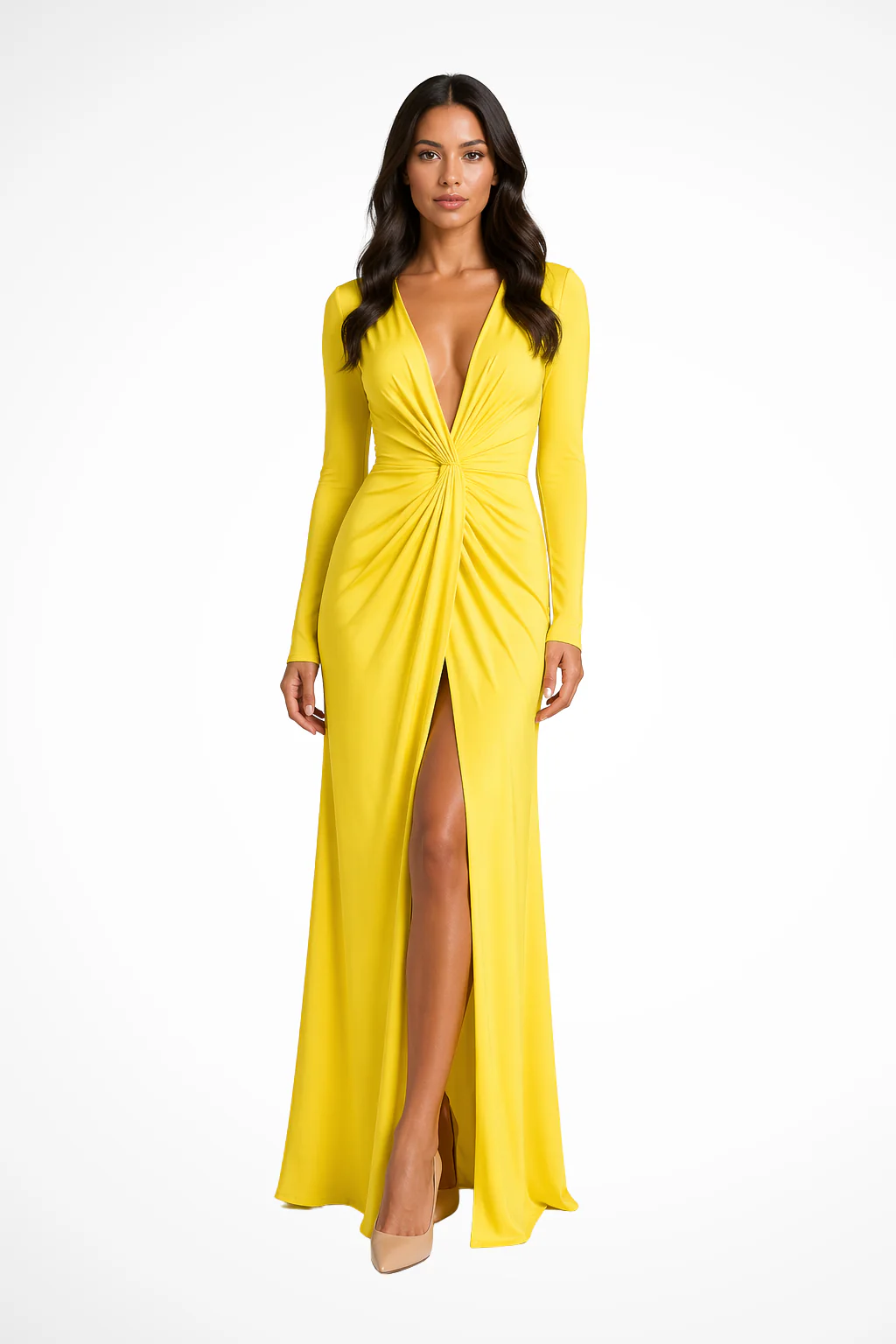 Rowena | Women Deep V Neck Long Sleeve Wedding Guest Maxi Dress with Side Slit - Image 5