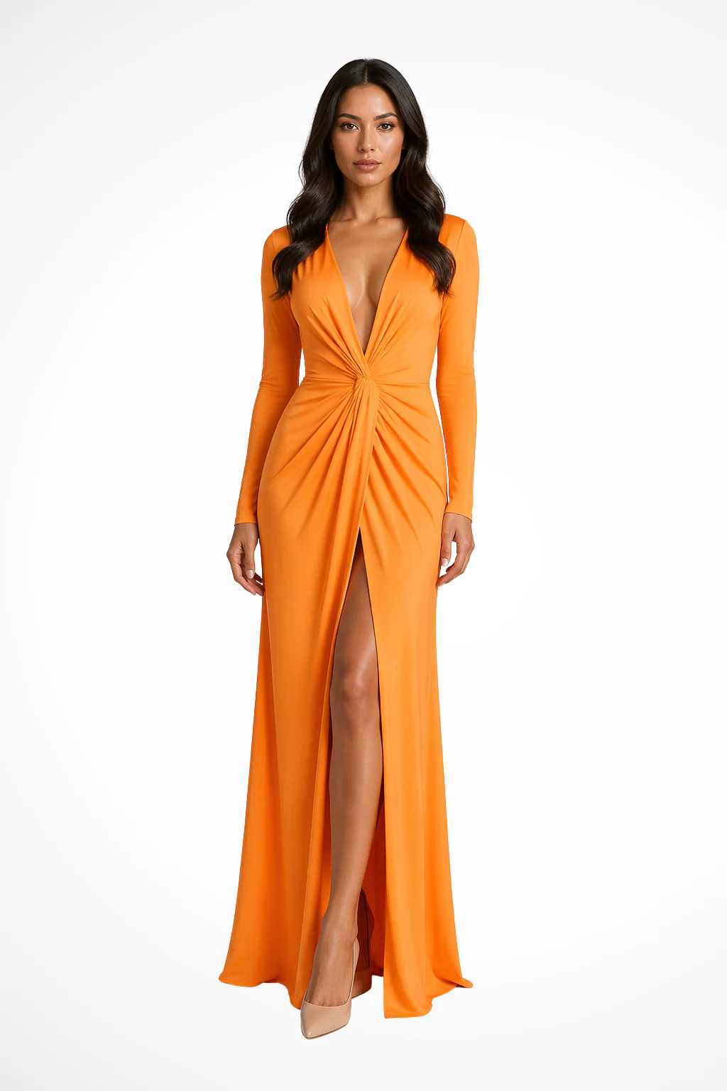Rowena | Women Deep V Neck Long Sleeve Wedding Guest Maxi Dress with Side Slit - Image 6