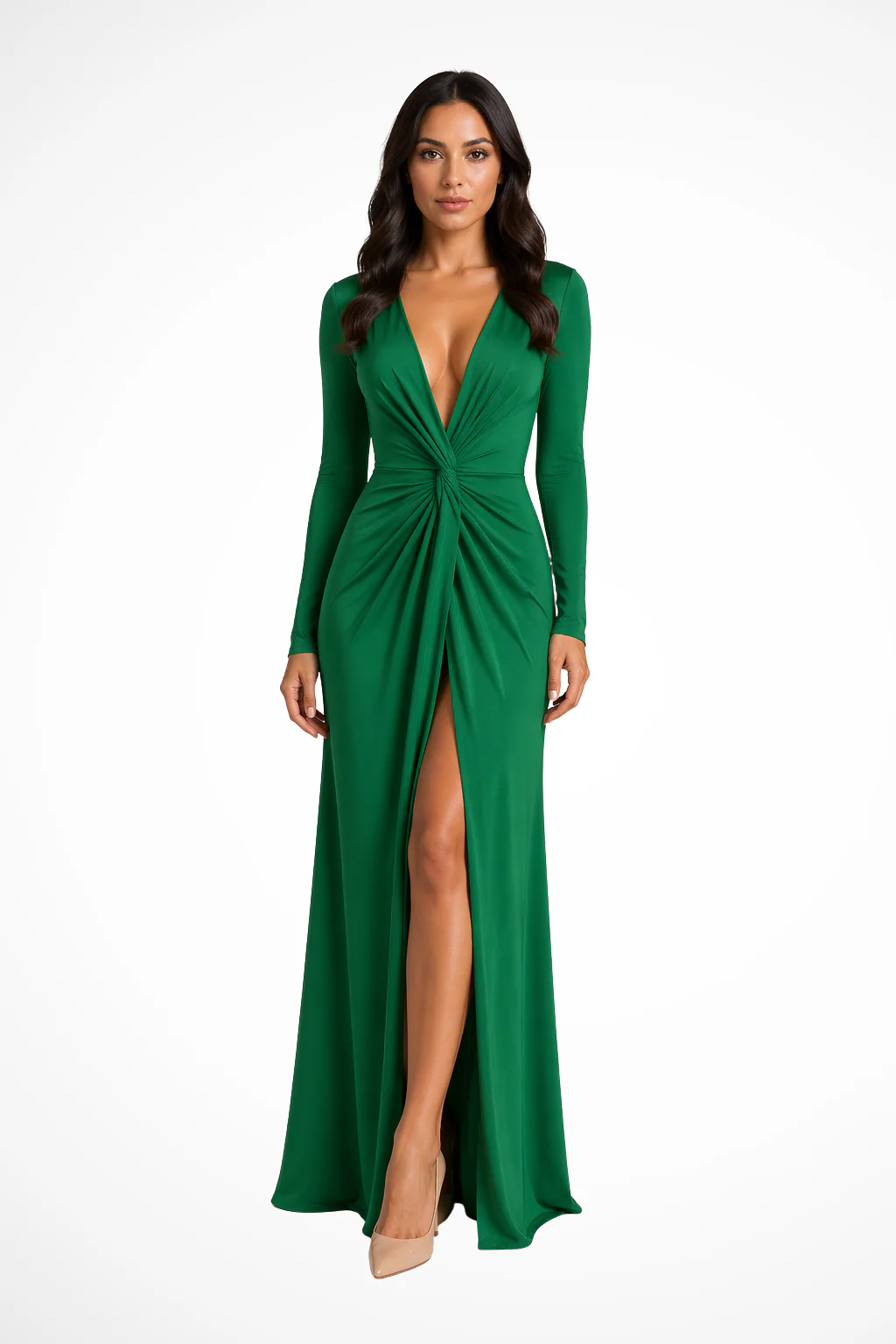 Rowena | Women Deep V Neck Long Sleeve Wedding Guest Maxi Dress with Side Slit - Image 7