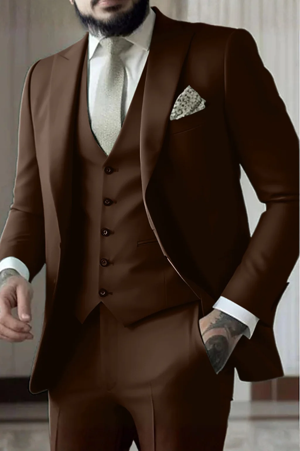 Rupert | Men Slim Fit Peak Lapel Three Piece Wedding Guest Suit - Image 4