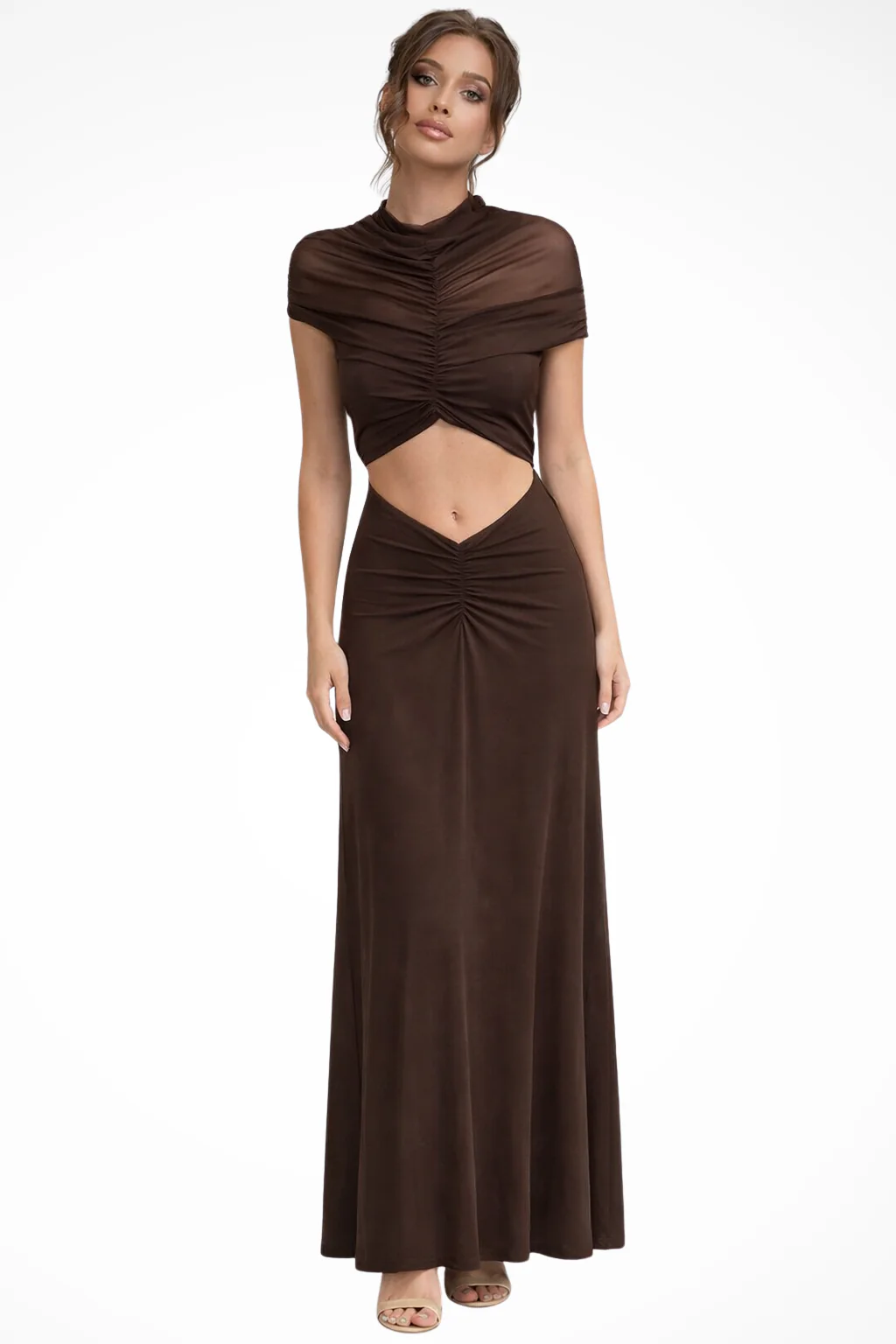 Sable | Women High Neck Ruched Cut Out Black Tie Wedding Guest Maxi Dress - Image 5