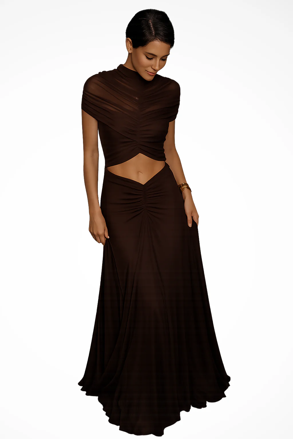 Sable | Women High Neck Ruched Cut Out Black Tie Wedding Guest Maxi Dress - Image 6