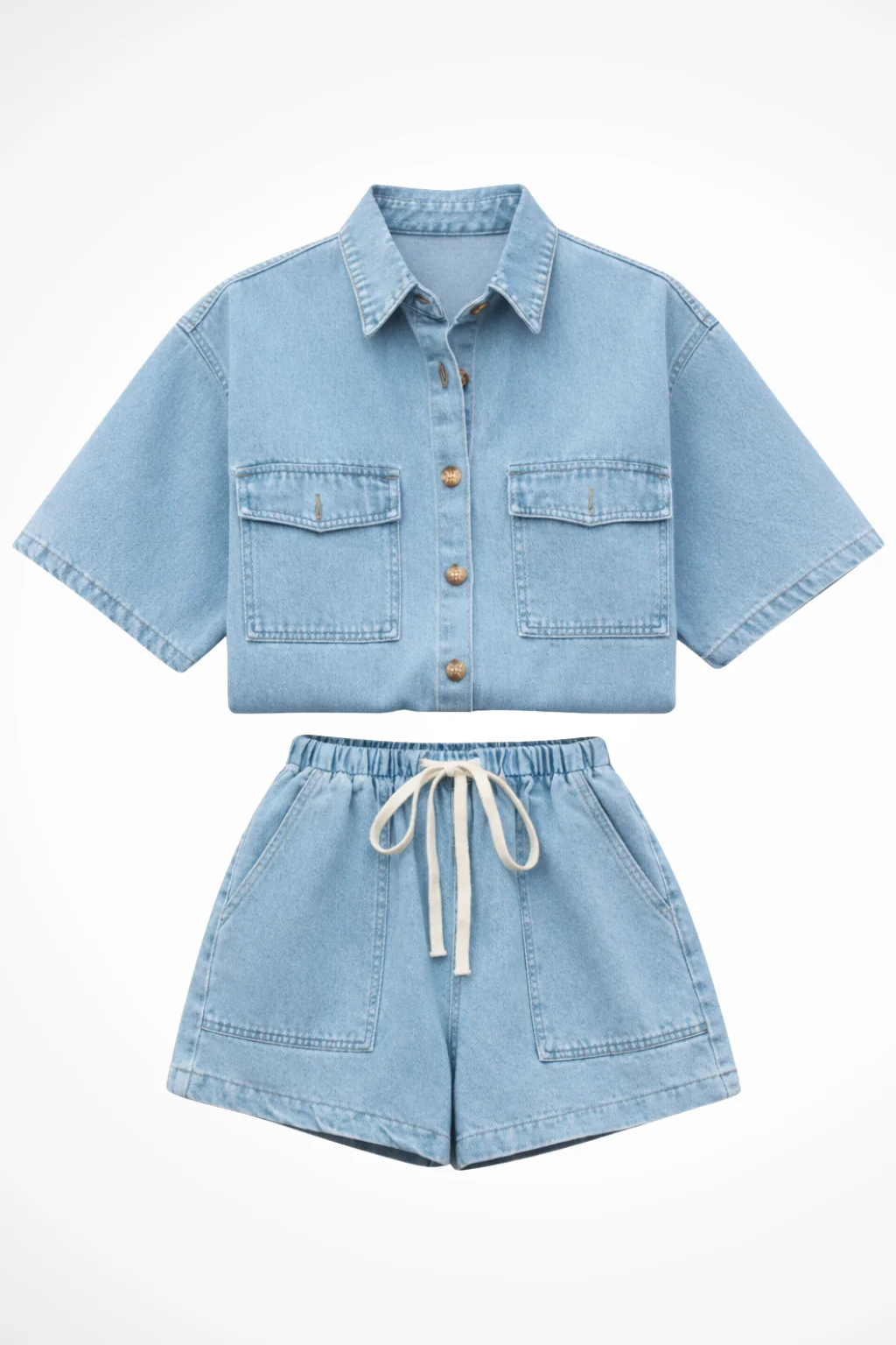 Sadie | Women Denim Button Down Shirt and Drawstring Shorts Set - Image 5