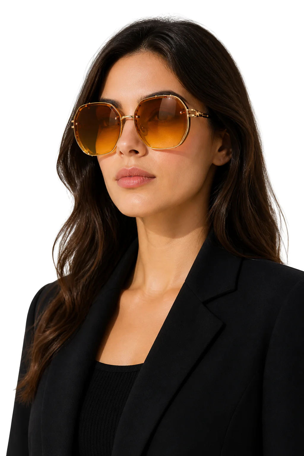 Saoirse | Women Oversized Geometric Sunglasses with Gold Frame and Amber Lens - Image 3
