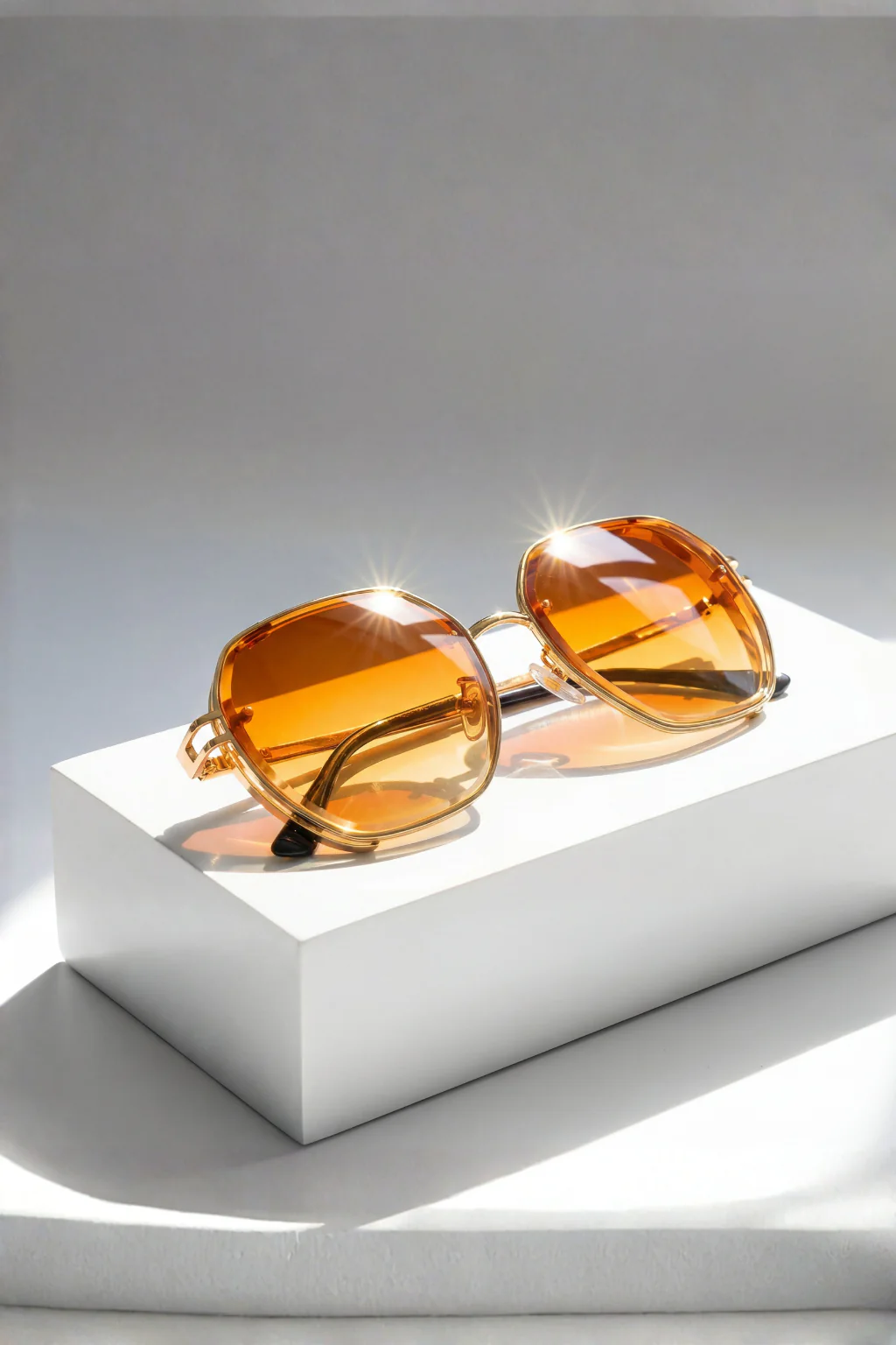 Saoirse | Women Oversized Geometric Sunglasses with Gold Frame and Amber Lens - Image 7