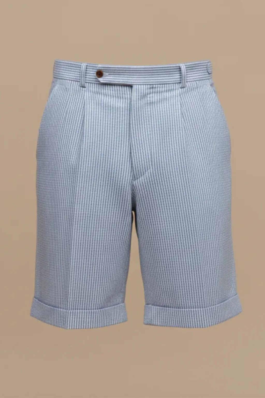 Scott | Men High Waist Striped Seersucker Pleated Turn Up Hem Chino Shorts - Image 5