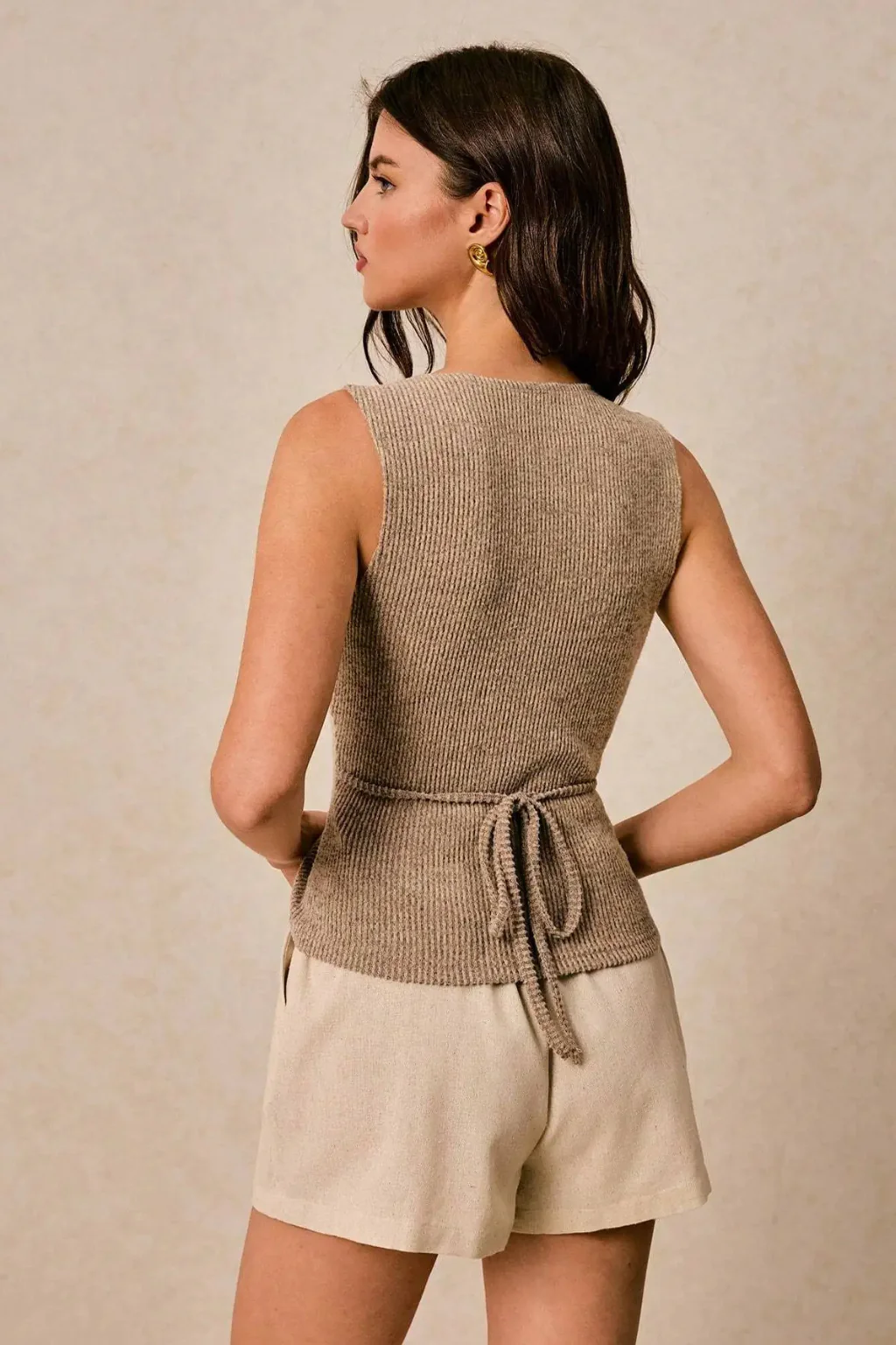 Seraphine | Women V Neck Shell Button Ribbed Knit Summer Waistcoat - Image 3