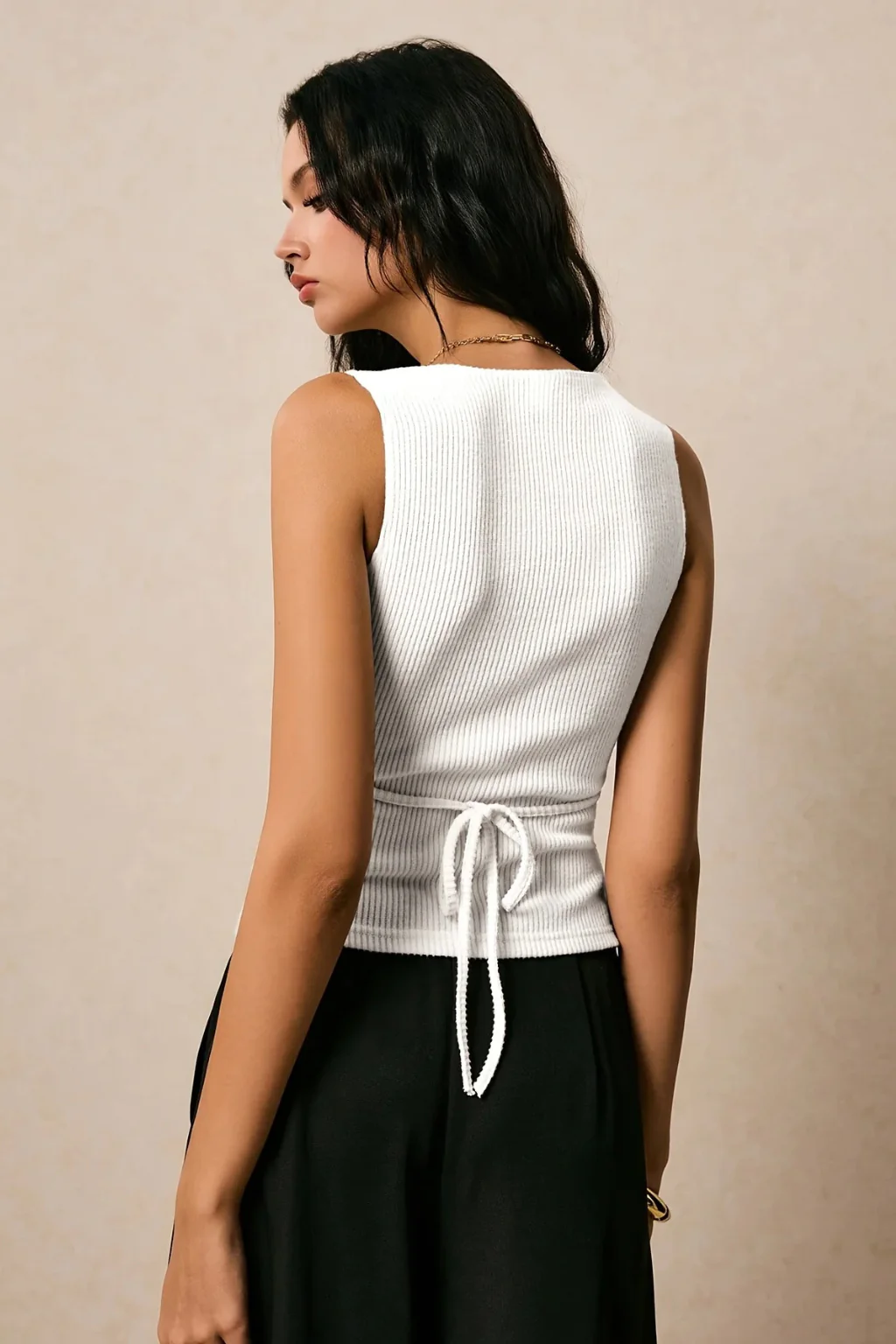 Seraphine | Women V Neck Shell Button Ribbed Knit Summer Waistcoat - Image 8