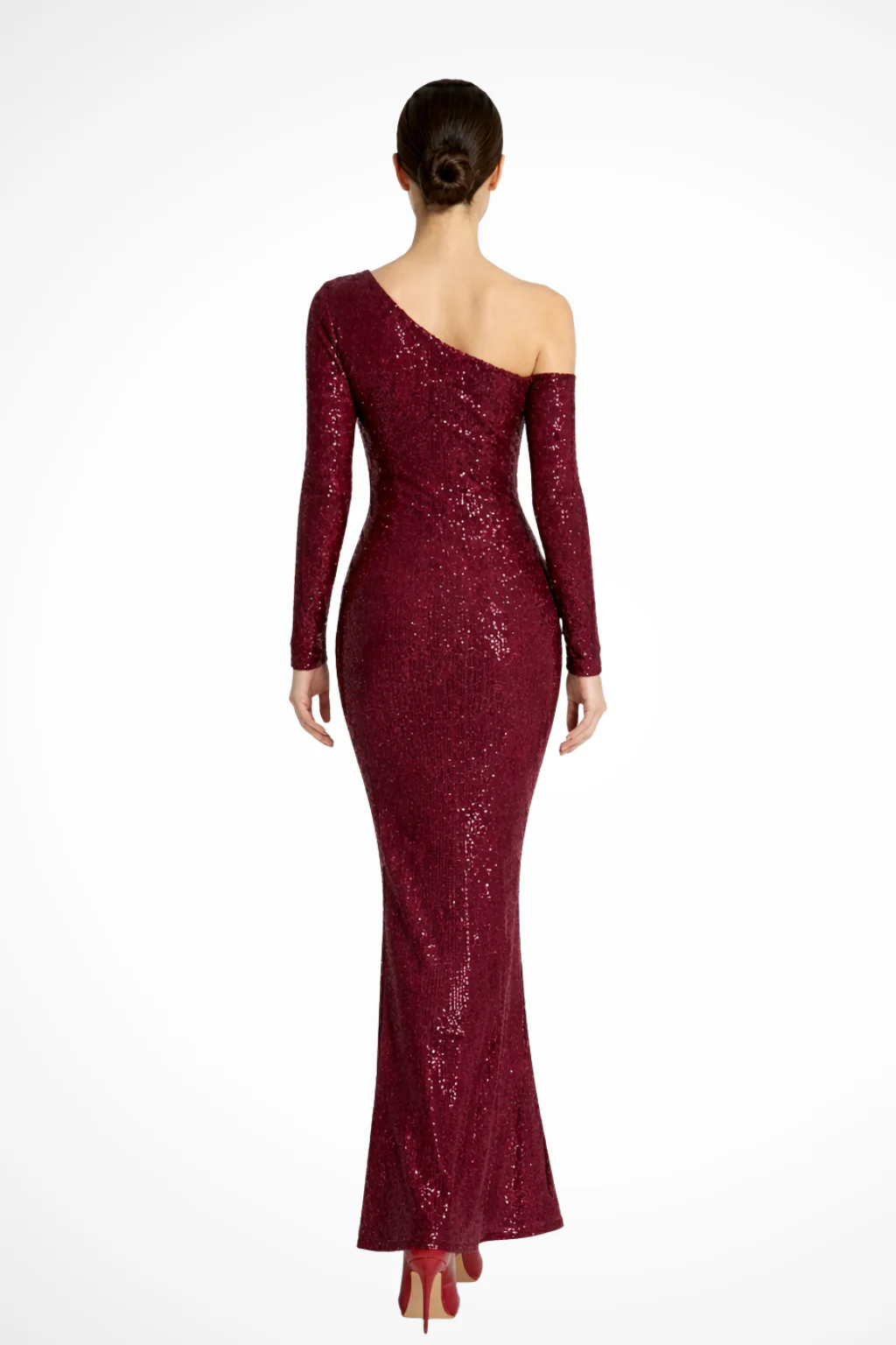 Serena | Women Blue Sequin One Shoulder Long Sleeve Wedding Guest Maxi Dress - Image 2