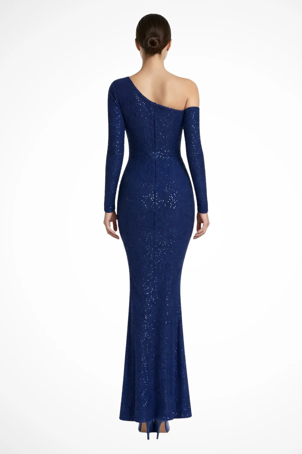 Serena | Women Blue Sequin One Shoulder Long Sleeve Wedding Guest Maxi Dress - Image 6