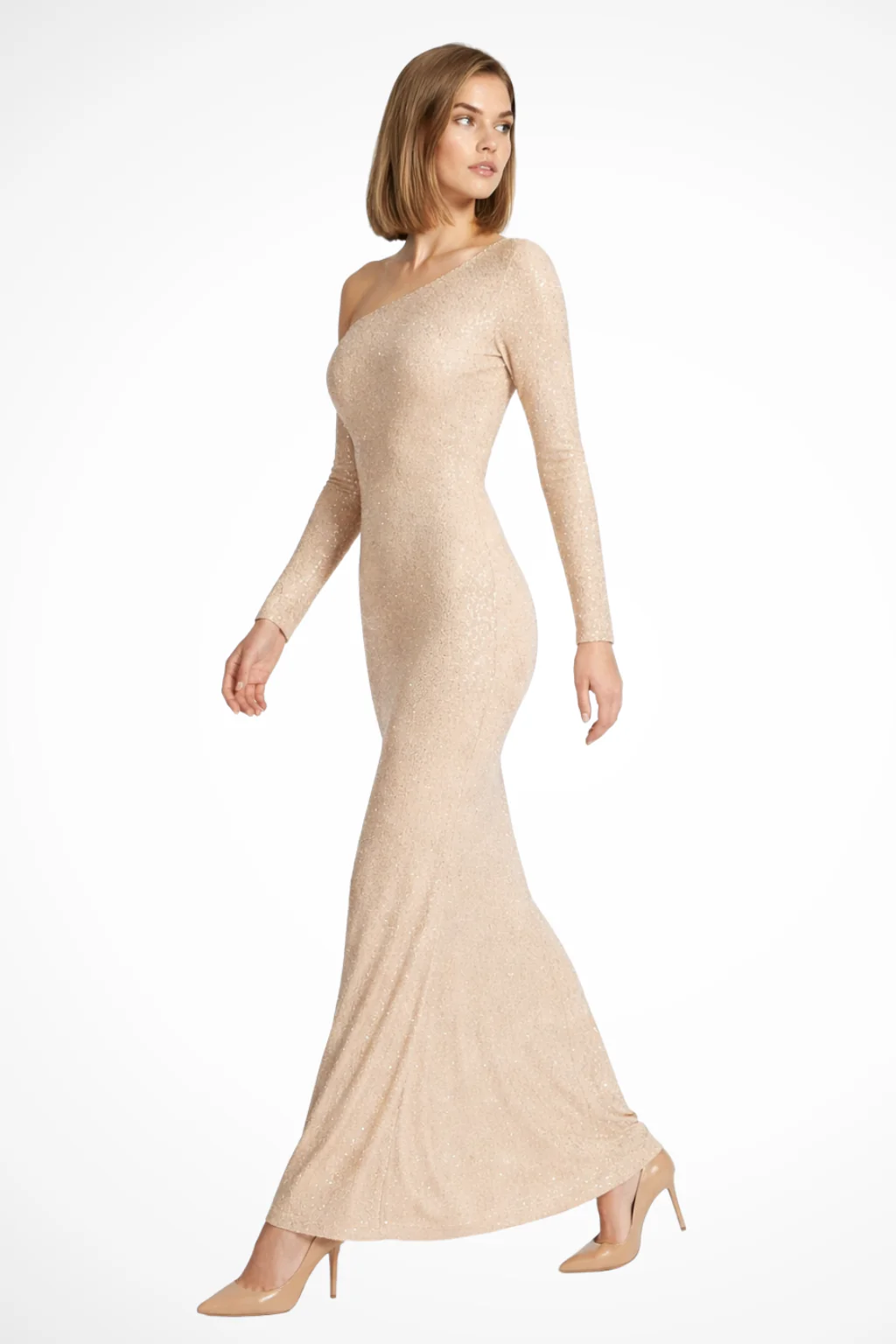 Serena | Women Blue Sequin One Shoulder Long Sleeve Wedding Guest Maxi Dress - Image 8