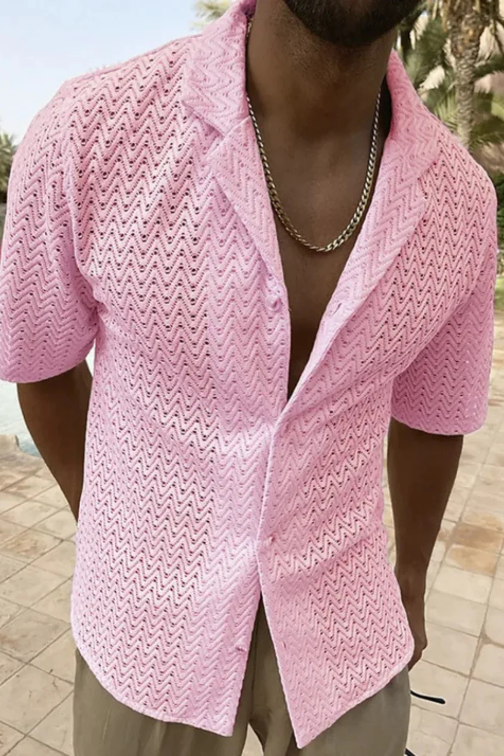 Solano | Men Short Sleeve Open Collar Chevron Textured Summer Shirt - Image 10