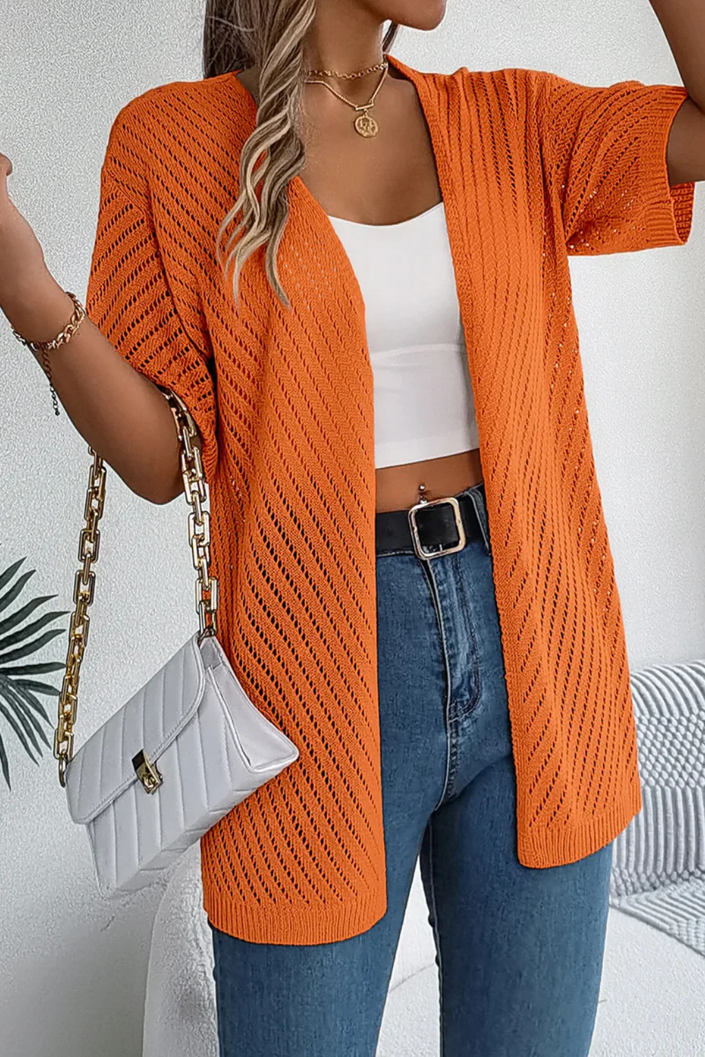 Sophia | Women Open Knit Short Sleeve Open Front Summer Cardigan - Image 3