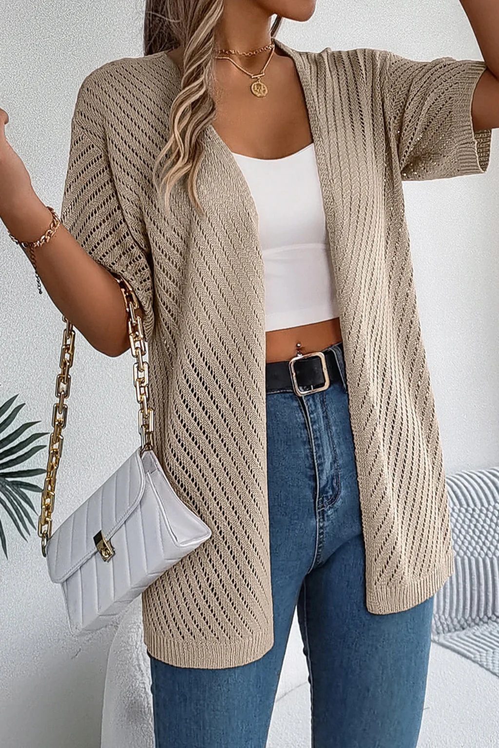 Sophia | Women Open Knit Short Sleeve Open Front Summer Cardigan - Image 8