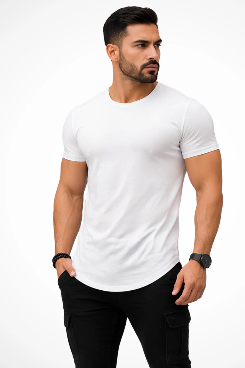 Stirling | Men Muscle Fit Longline Curved Hem T Shirt - Image 3