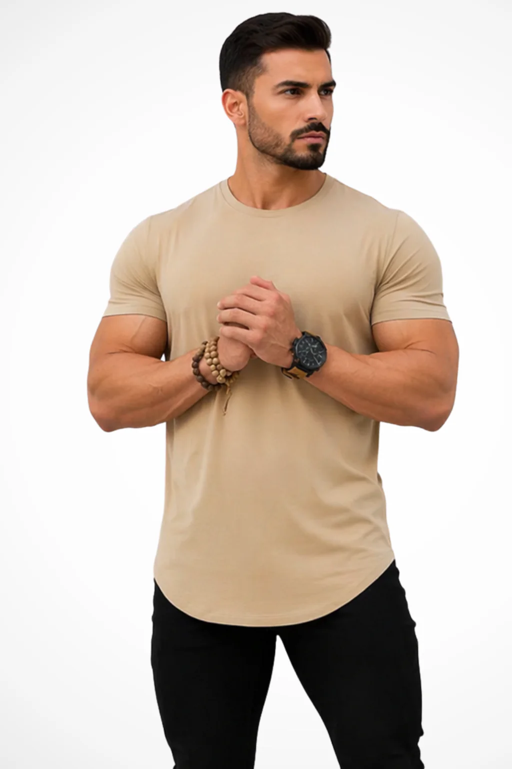 Stirling | Men Muscle Fit Longline Curved Hem T Shirt - Image 4