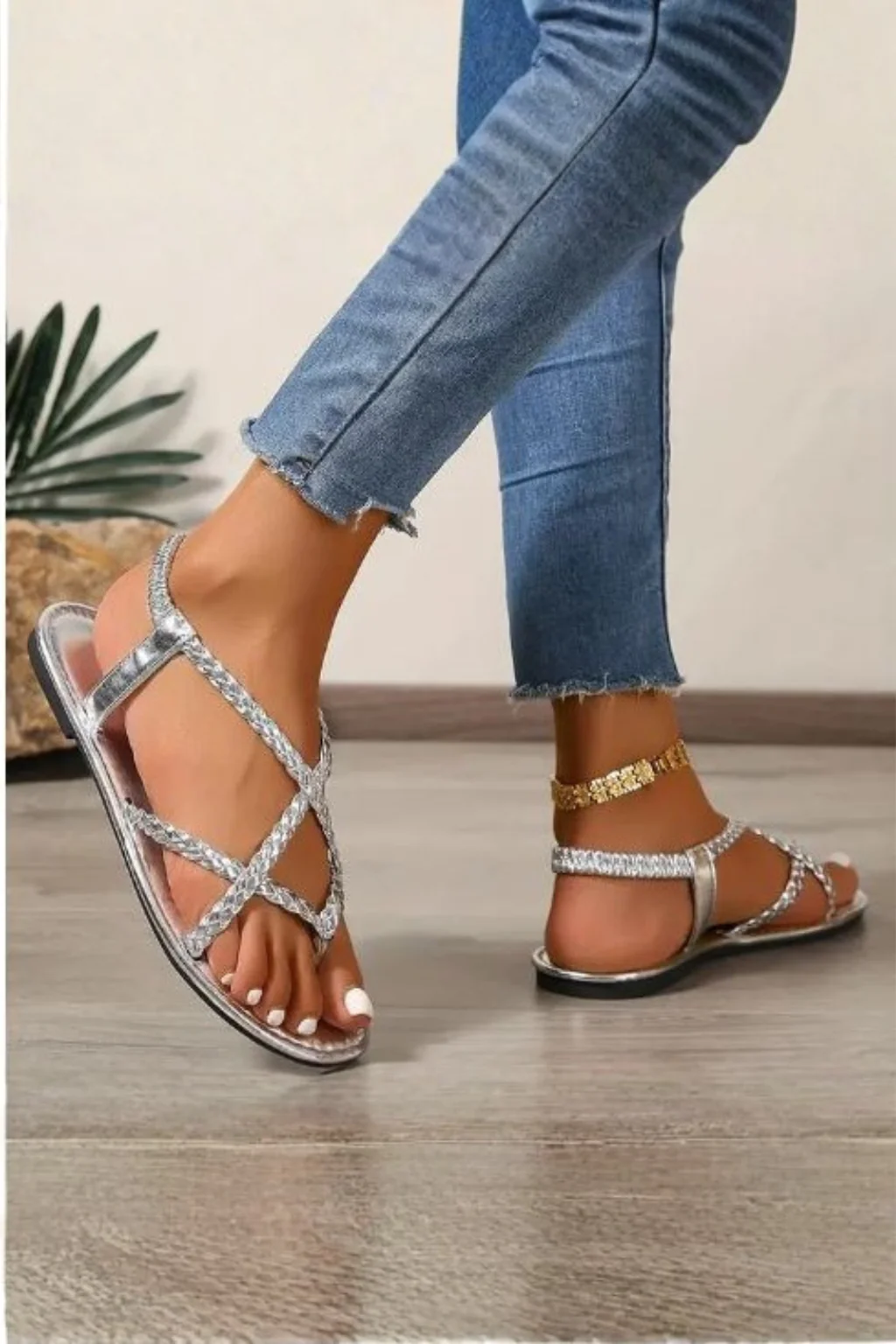 Sybilla | Women Braided Strappy Flat Summer Sandals - Image 8