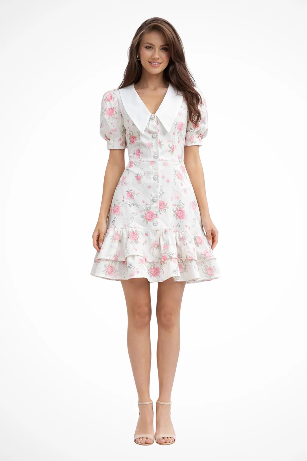 Tabitha | Women Floral Print Puff Sleeve V Neck Vacation Wedding Guest Mini Dress