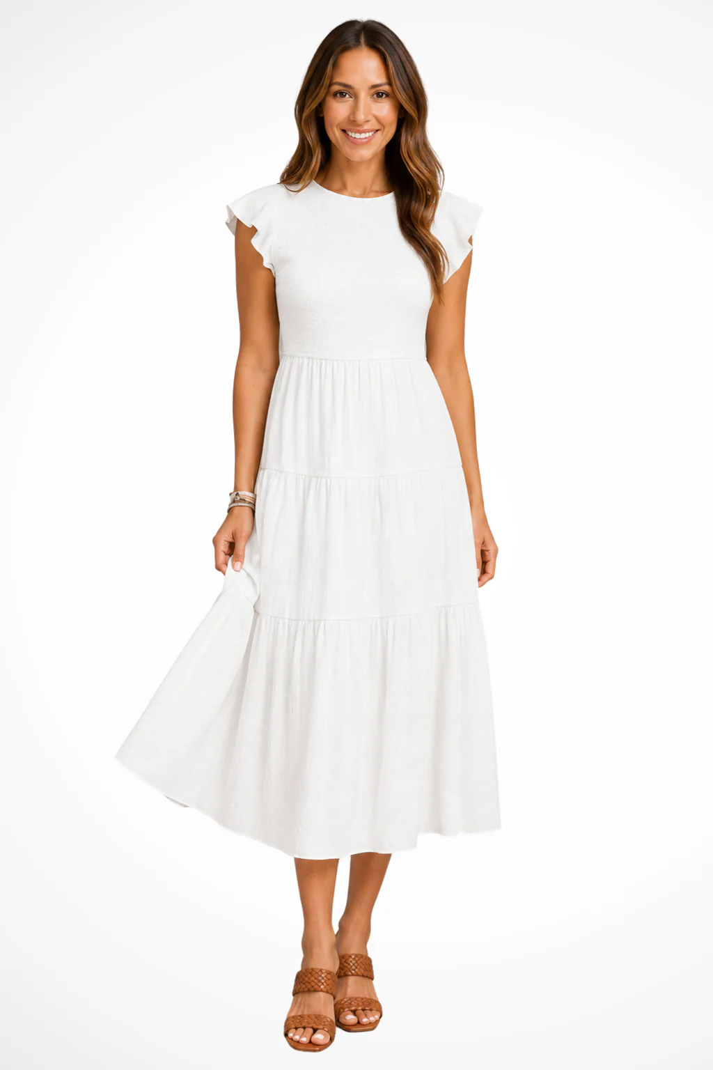 Tabitha | Women Flutter Sleeve Shirred Tiered Summer Midi Dress - Image 3