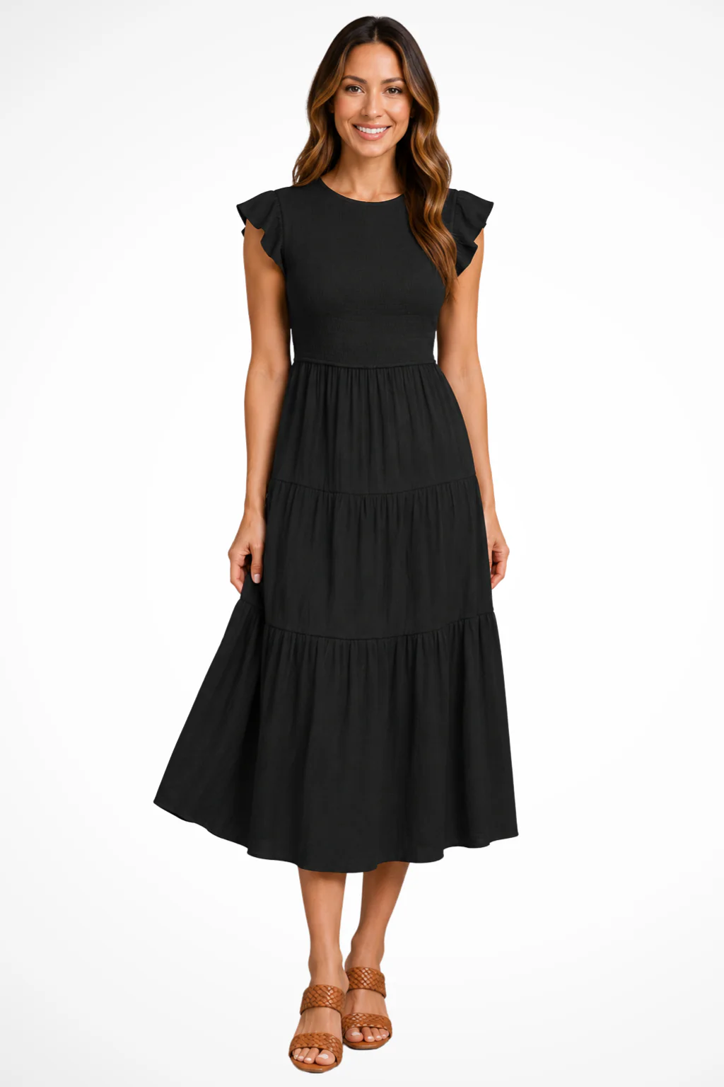 Tabitha | Women Flutter Sleeve Shirred Tiered Summer Midi Dress - Image 4