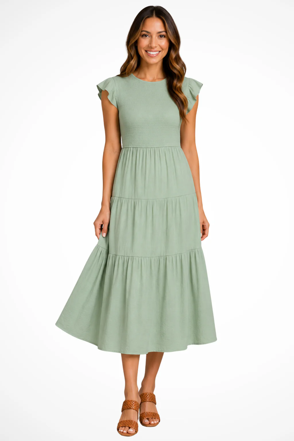Tabitha | Women Flutter Sleeve Shirred Tiered Summer Midi Dress - Image 5