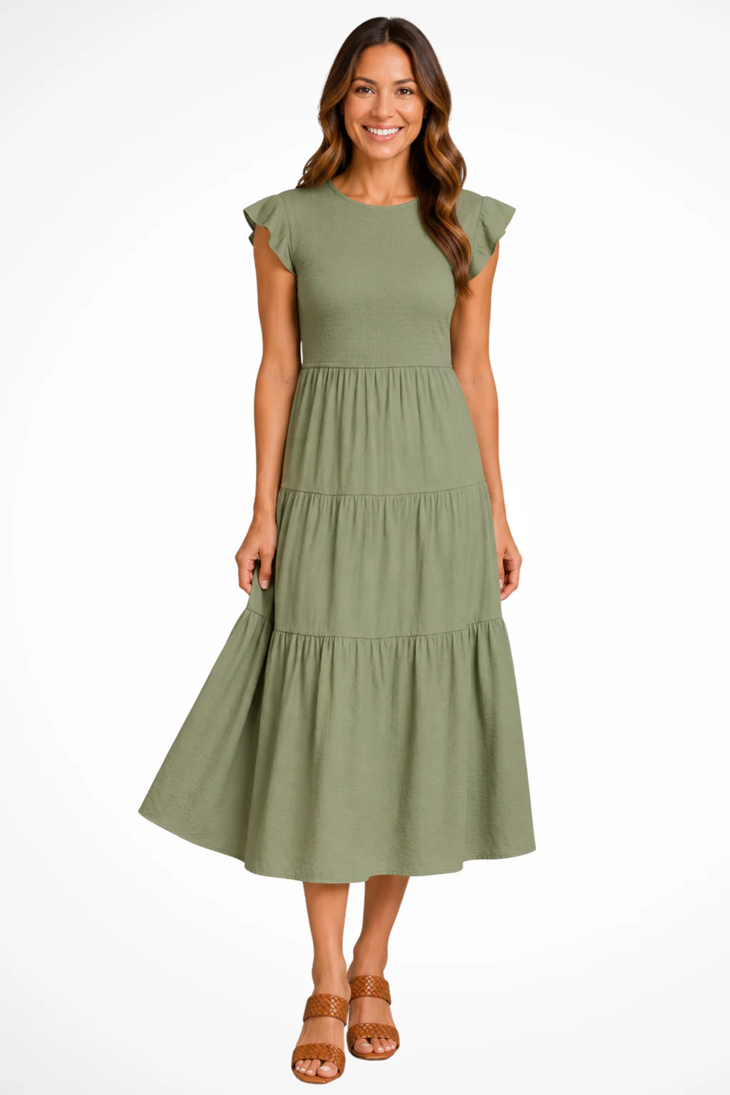 Tabitha | Women Flutter Sleeve Shirred Tiered Summer Midi Dress - Image 6