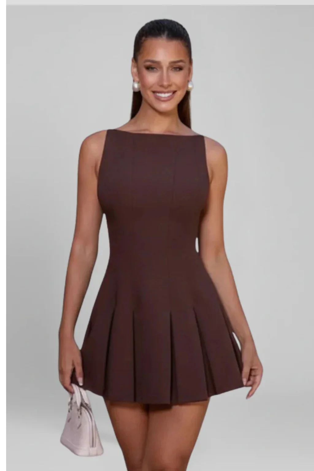 Tabitha | Women Pleated Sleeveless Boat Neck Graduation Mini Dress - Image 3