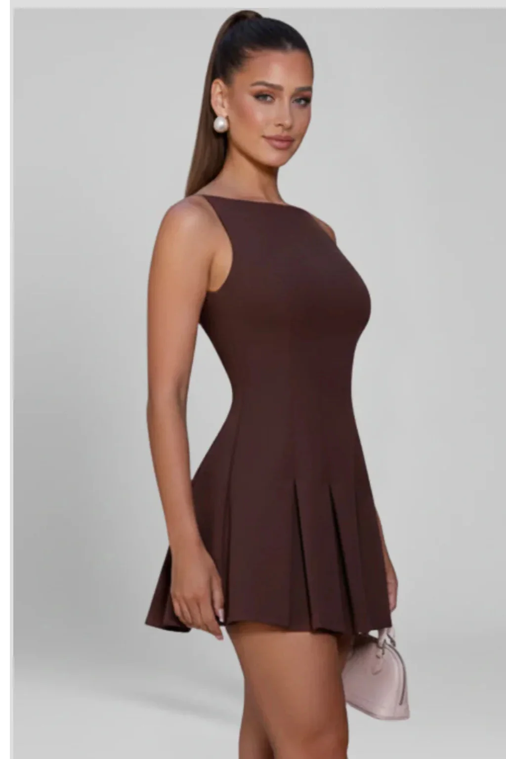 Tabitha | Women Pleated Sleeveless Boat Neck Graduation Mini Dress - Image 5