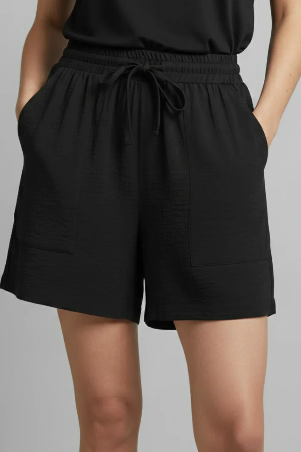 Tessa | Women Textured Drawstring Waist Casual Shorts with Pockets - Image 3