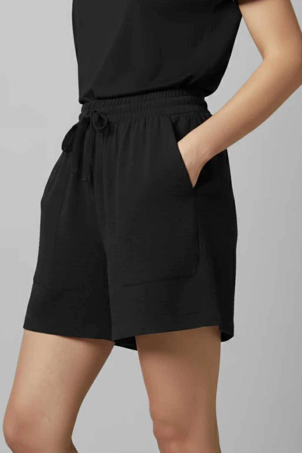 Tessa | Women Textured Drawstring Waist Casual Shorts with Pockets - Image 4