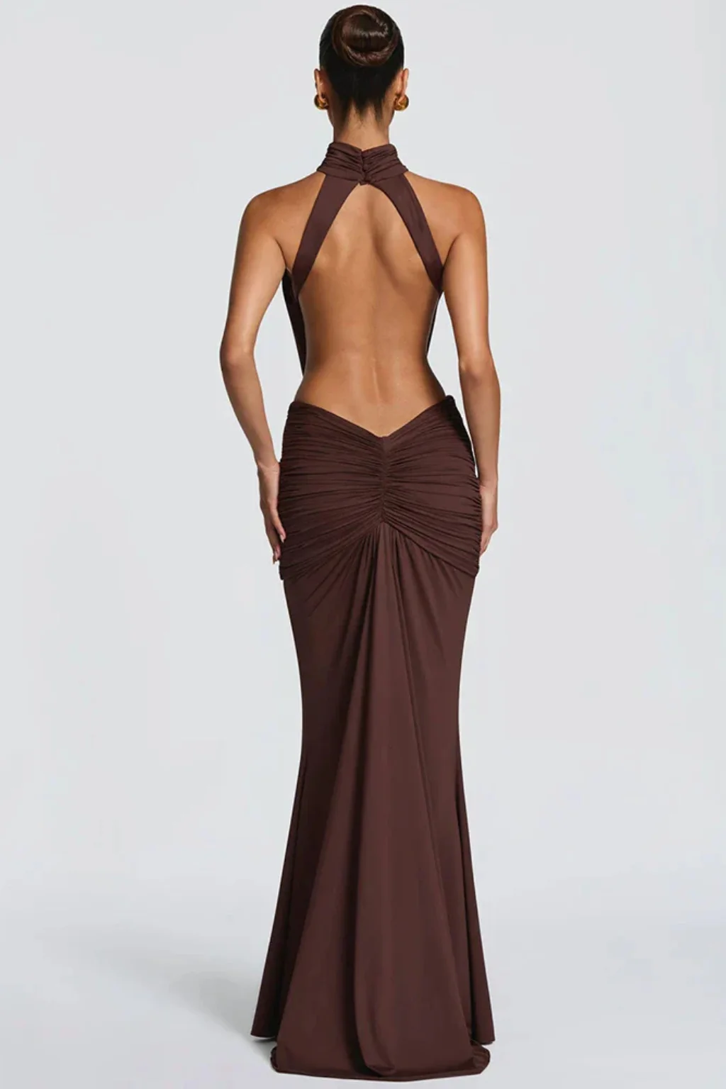 Theodora | Women Halter Neck Backless Ruched Bodycon Weddign Guest Maxi Dress - Image 5