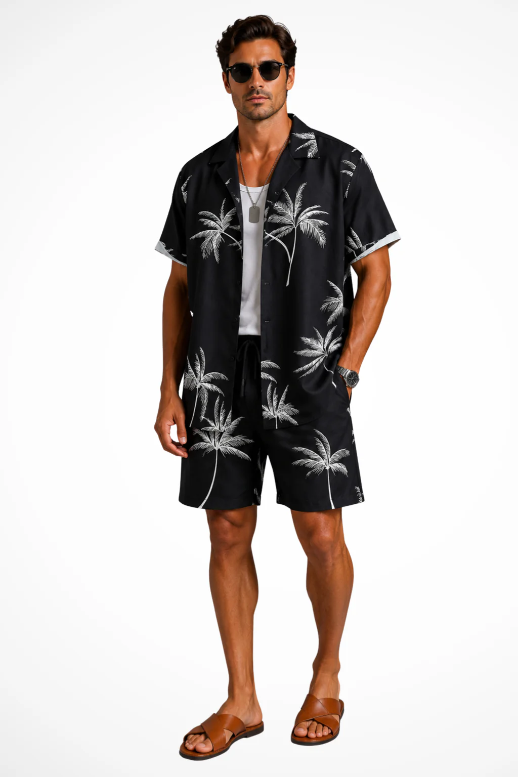 Theodore | Men Camp Collar Tropical Print Shirt and Shorts Set - Image 3