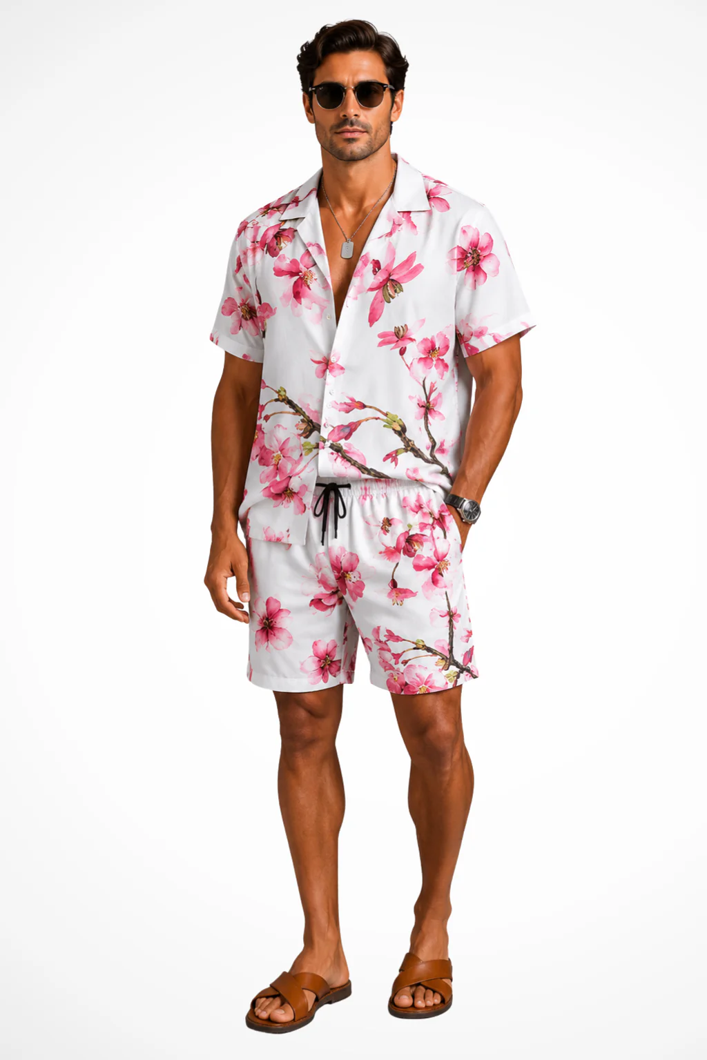 Theodore | Men Camp Collar Tropical Print Shirt and Shorts Set - Image 4